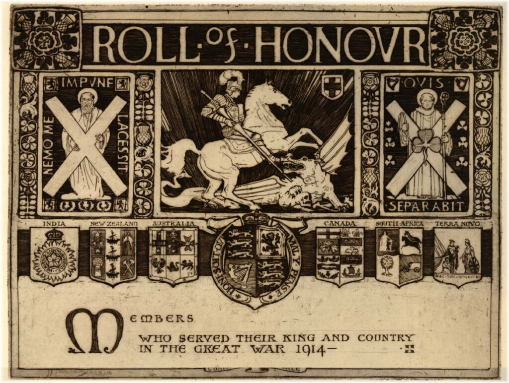 Design for a roll of honour for the first World War (1917), by James Hamilton MacKenzie.
