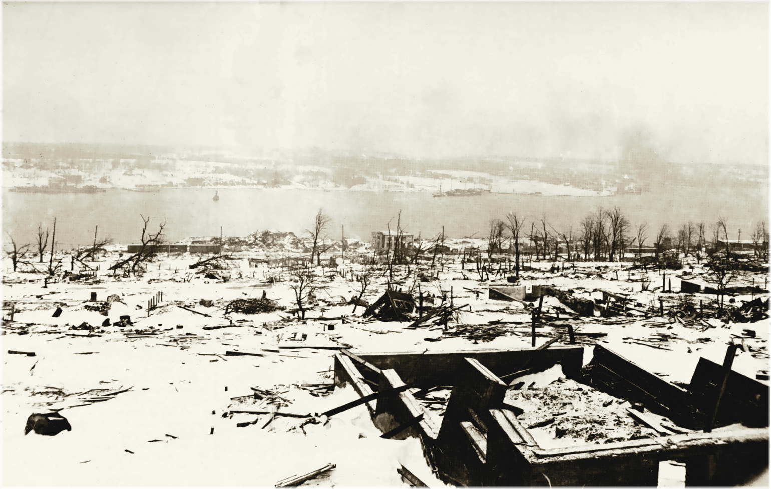 View across the devastated neighbourhood of Richmond in Halifax, Nova Scotia after the explosion of 6th December 1917.