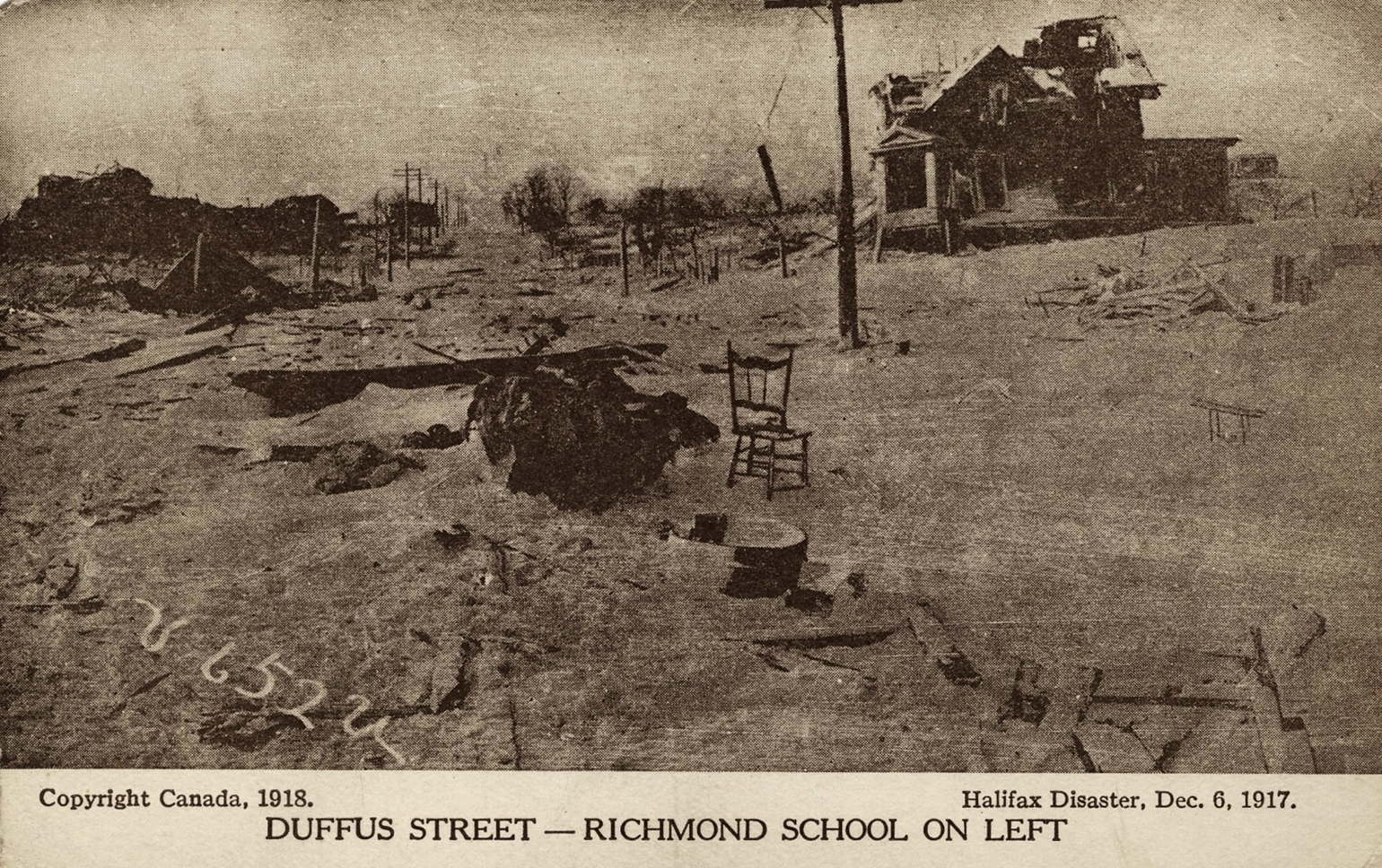 Duffus Street, with Richmond School on left, which was destroyed in the Halifax Explosion of 6th December 1917.
