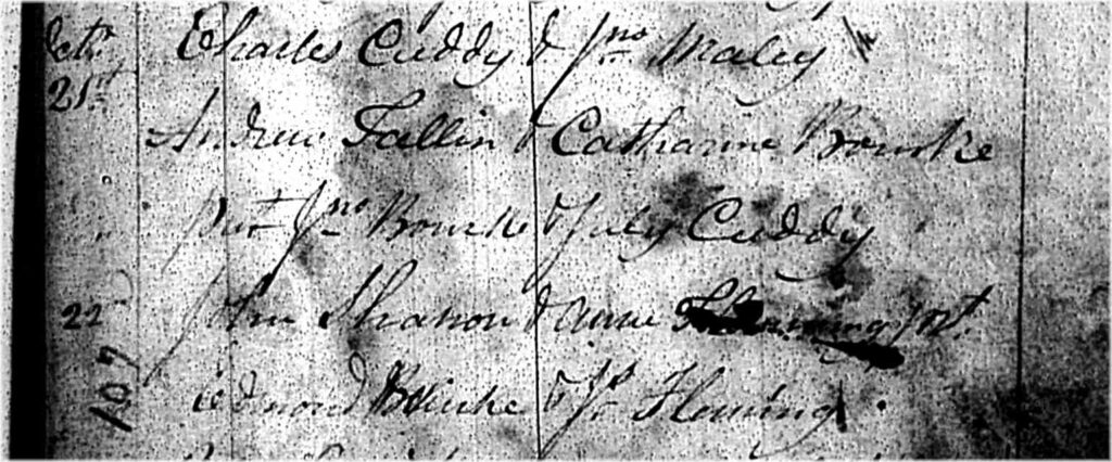 Earliest surviving marriage record of a Burke or Bourke in the parish of Kilcolman (Clanmorris), county Mayo, dated 21st October 1806.