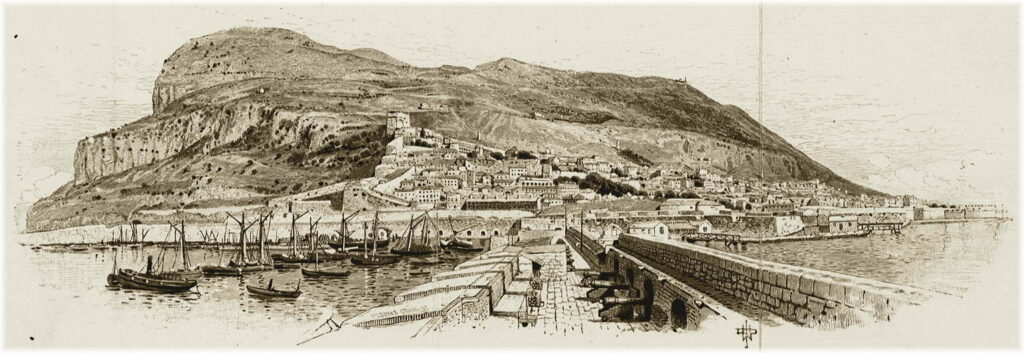 The fortress on the Rock of Gibraltar, where James Burke was stationed with the 39th Regiment of Foot in 1854.