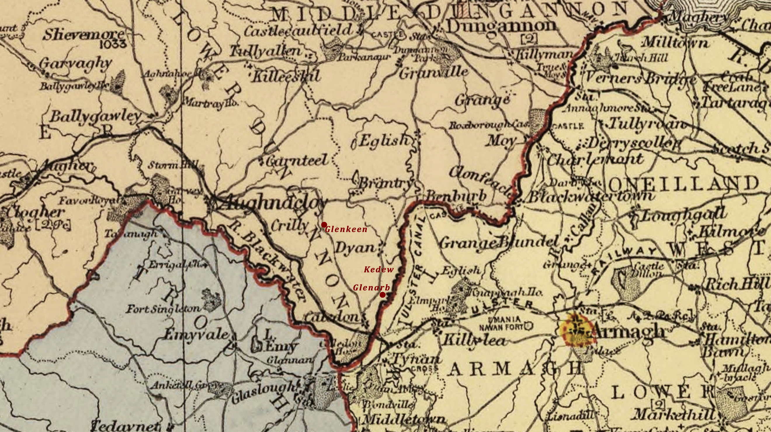 Map of the barony of lower Dungannon in county Tyrone, by Stanford (1901).