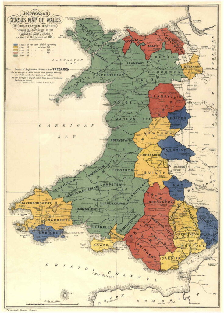 Southall's 1891 census map of Wales.
