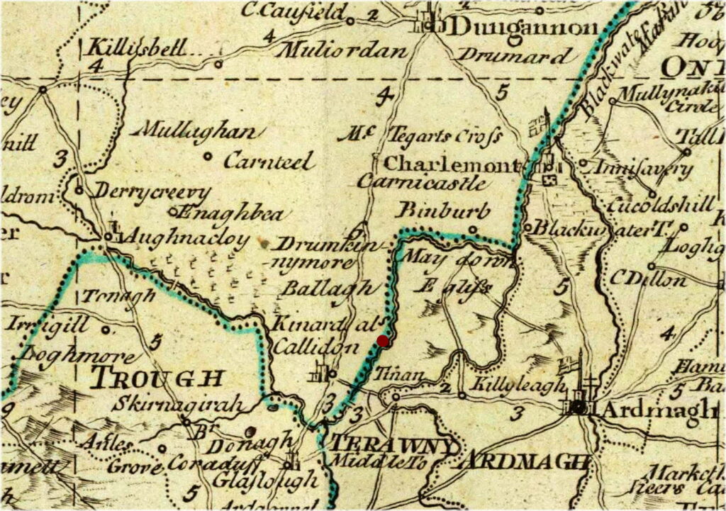 Page entitlted, "John Huggins of Glenarb, gent. (I)" : Map of the southern portion of county Tyrone, depicting the location of Glenarb townland.